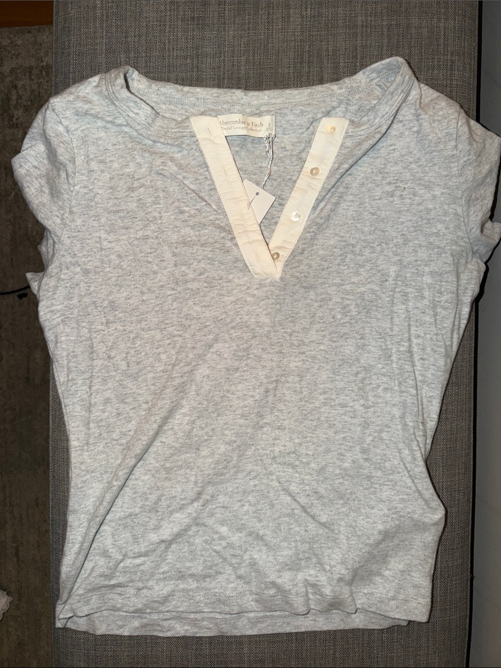 Abercrombie & Fitch Women's Light Gray Lounge Henley Tee